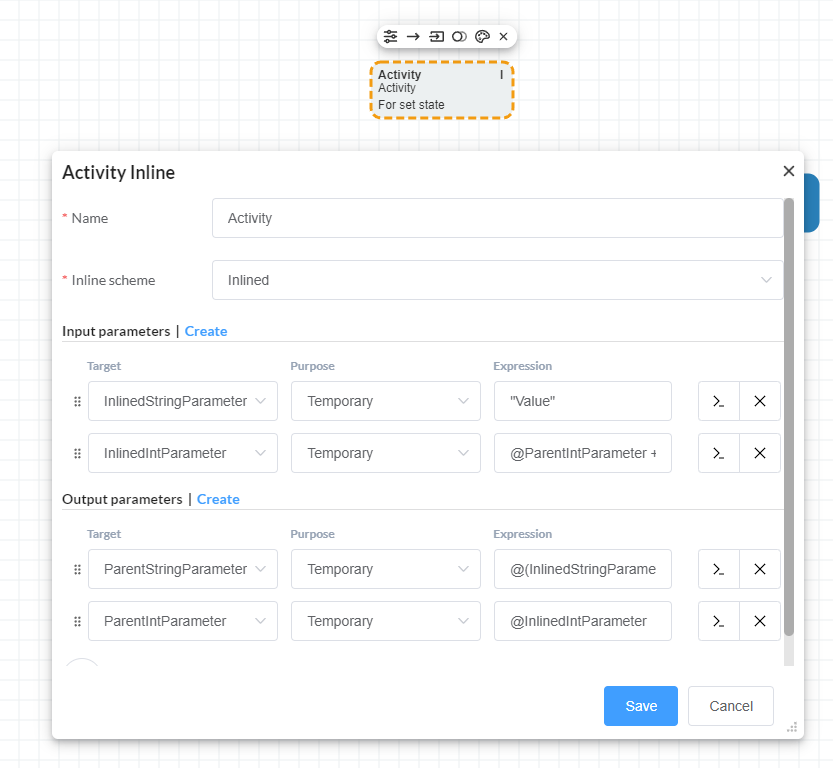 Inline Activity Parameters Mapping