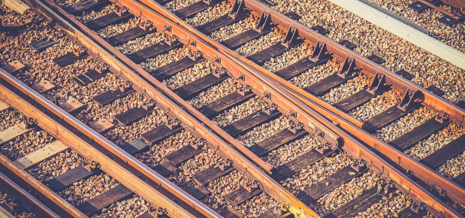 Railway tracks splitting at a switch into parallel lines