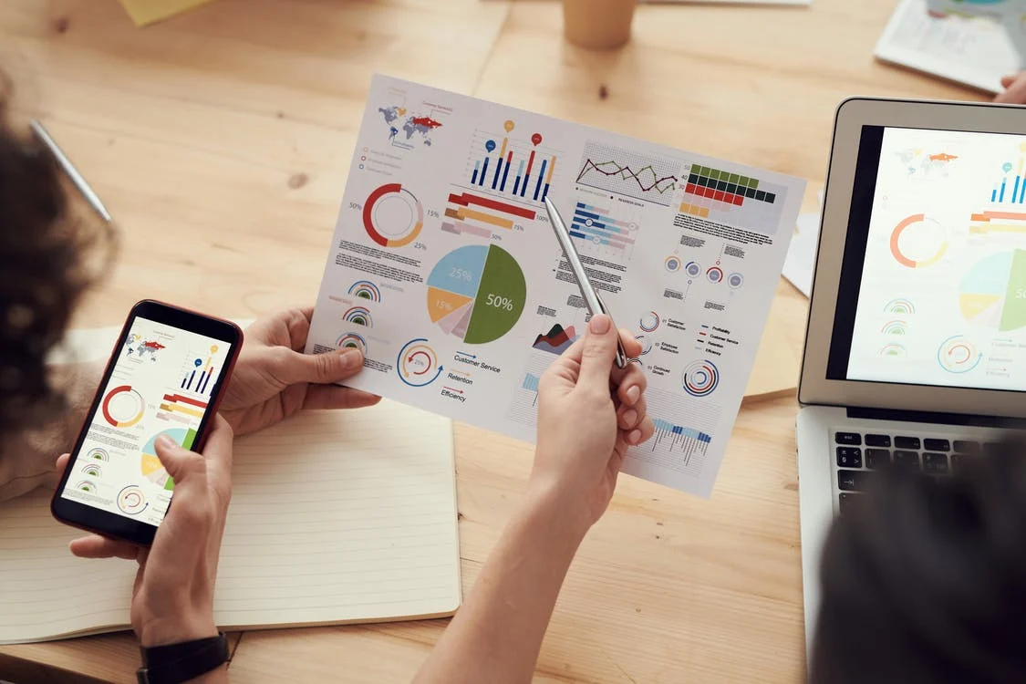 Printed charts on a desk