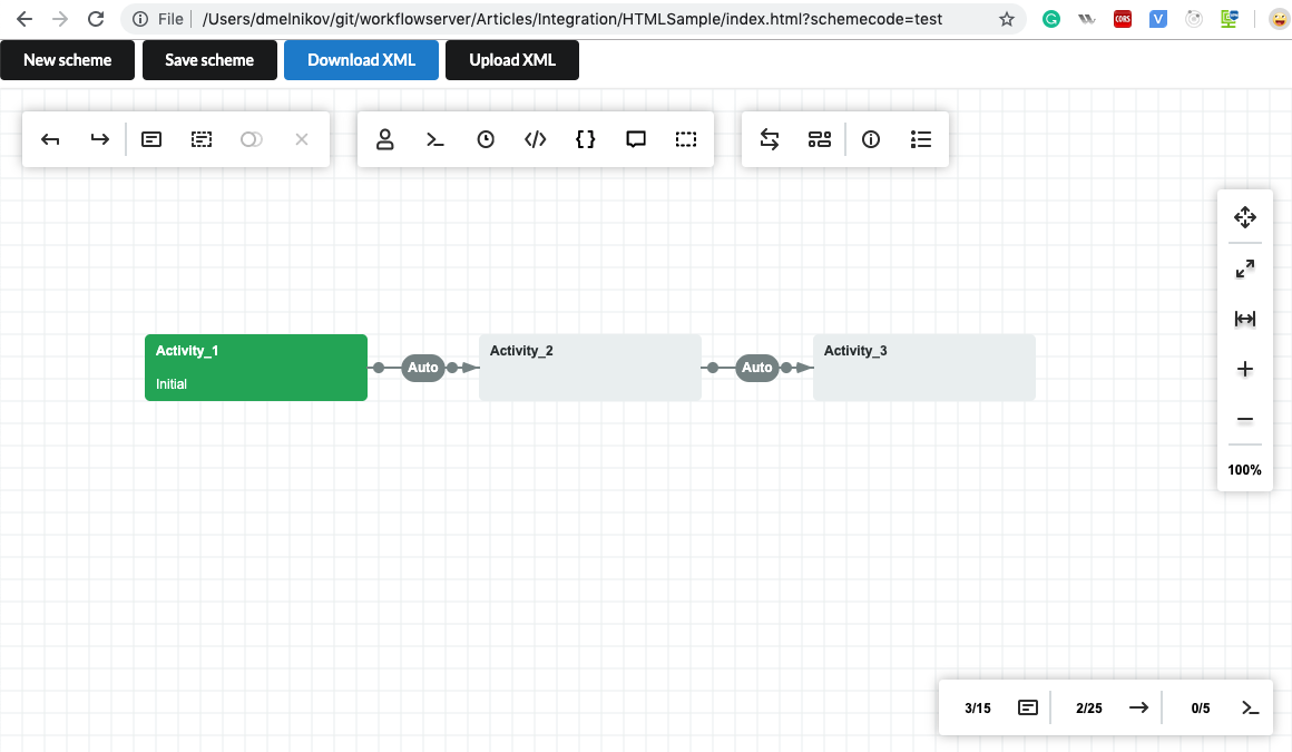 Workflow Designer with the saved test scheme